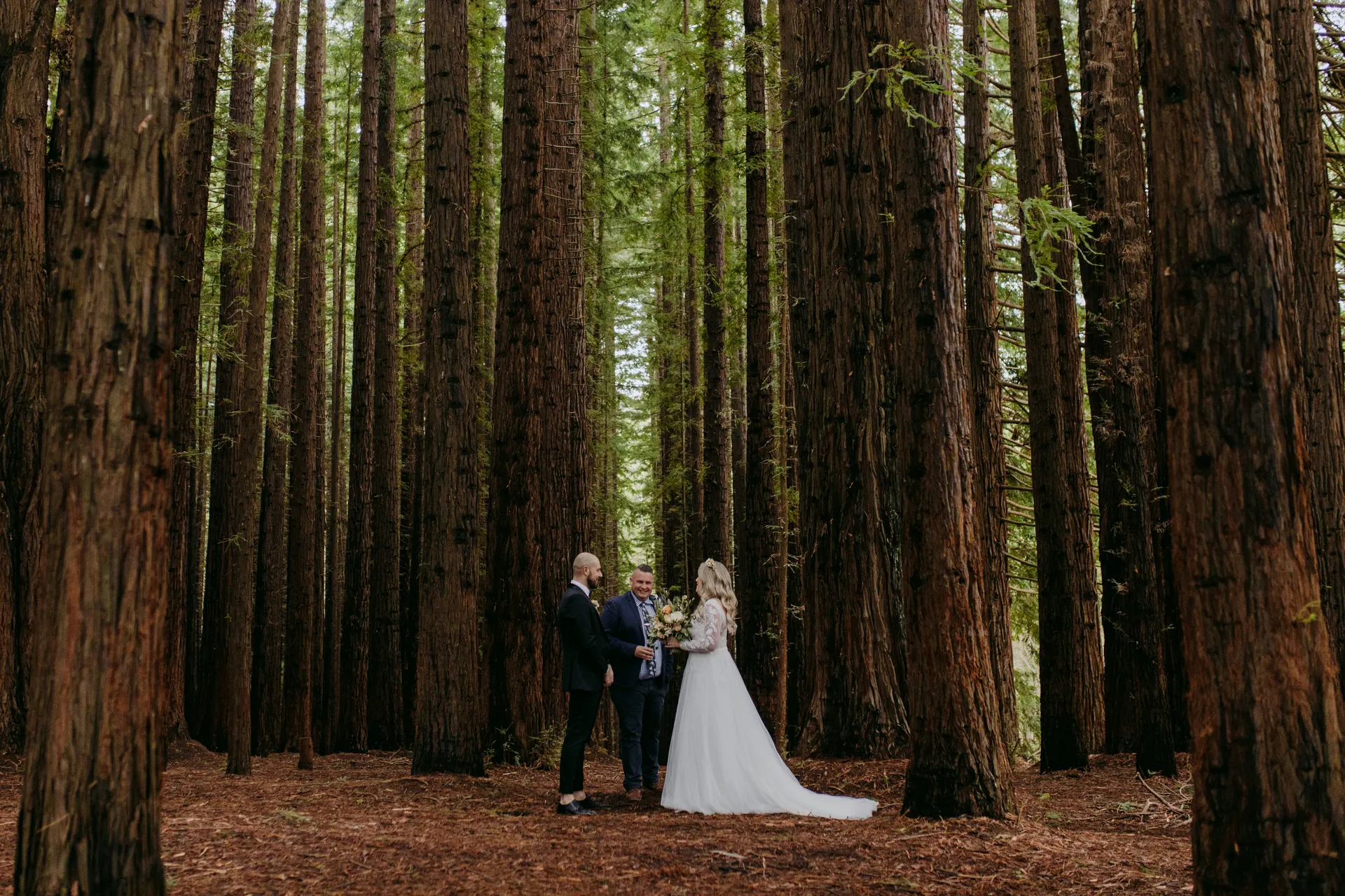 Josh Withers leading a wedding ceremony among redwoods near Melbourne